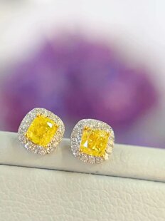 18K金女镶0.5克拉天然南非高品质钻石黄钻耳钉耳环真金真钻送证书
