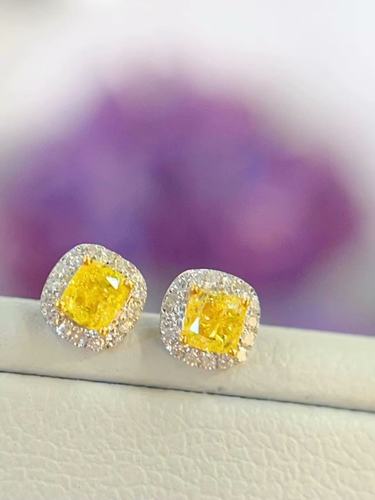 18K金女镶0.5克拉天然南非高品质钻石黄钻耳钉耳环真金真钻送证书