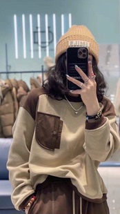 正品 L剪吊牌 柚丁加绒洋气拼色卫衣