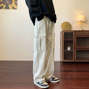 主推有扶持价 K106-P60  秋冬中性纯棉水洗休闲工装裤宽松拖地裤图片