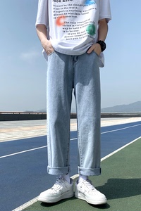N18-P40 主推 男生夏天蓝色牛仔裤宽松直筒纯色裤子图片