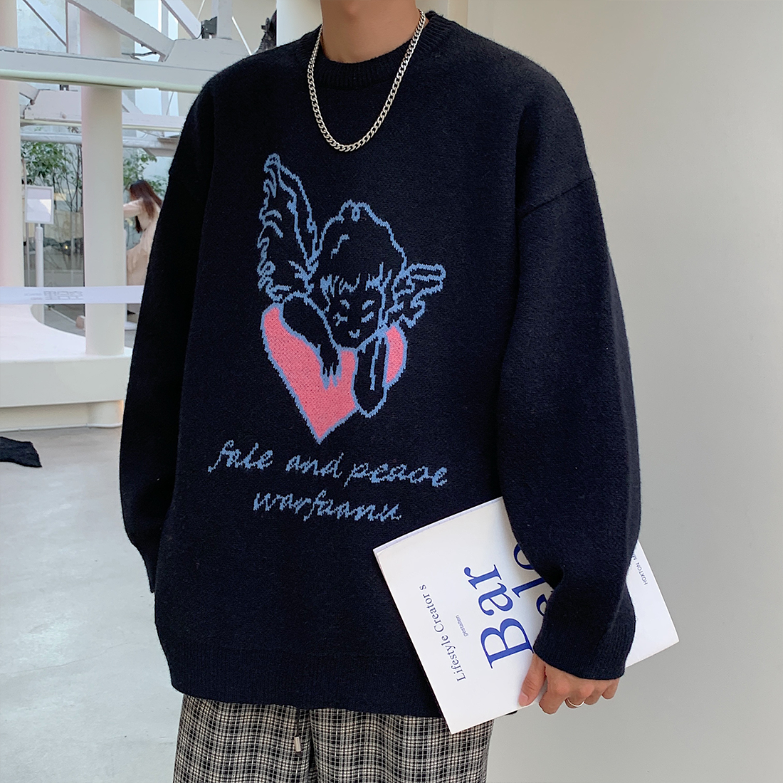 现货足BKM05-P75-秋冬男女宽松印花毛衣保暖针织衫圆领线衣,男装针织衫/毛衣,电商B327