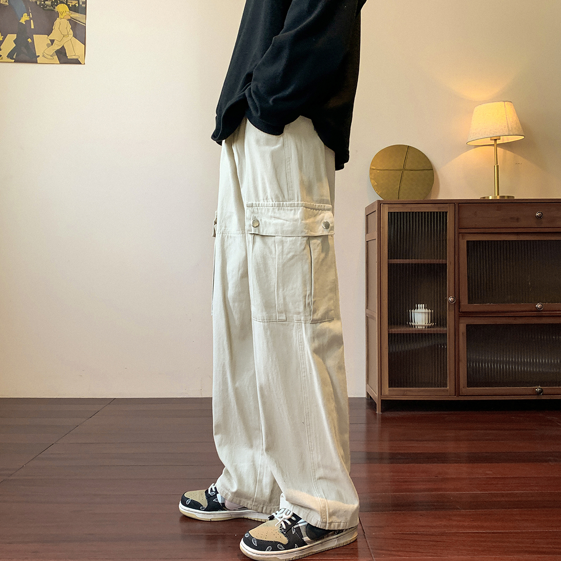 主推有扶持价~K106-P60秋冬纯棉水洗休闲工装裤男女宽松拖地裤,男装工装外套,电商B327
