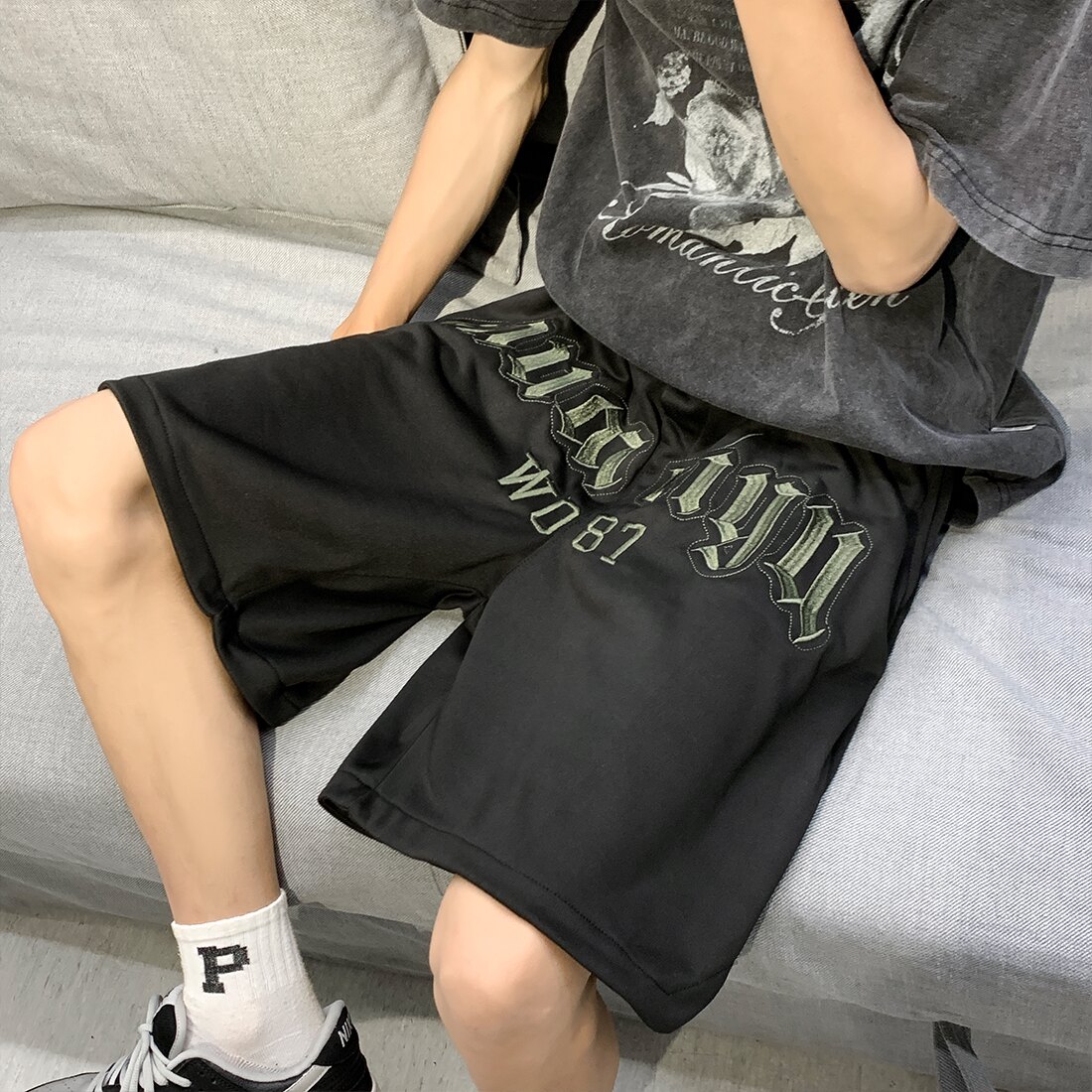 夏天男士港风宽松休闲运动短裤篮球裤刺绣五分裤中裤DK29-P3,男装牛仔裤,电商B327