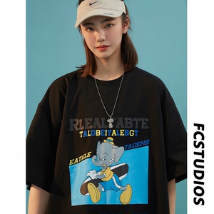 抖音直播200克港风男女中性短袖T恤休闲体恤T28-P25控38，男装T恤，电商B327