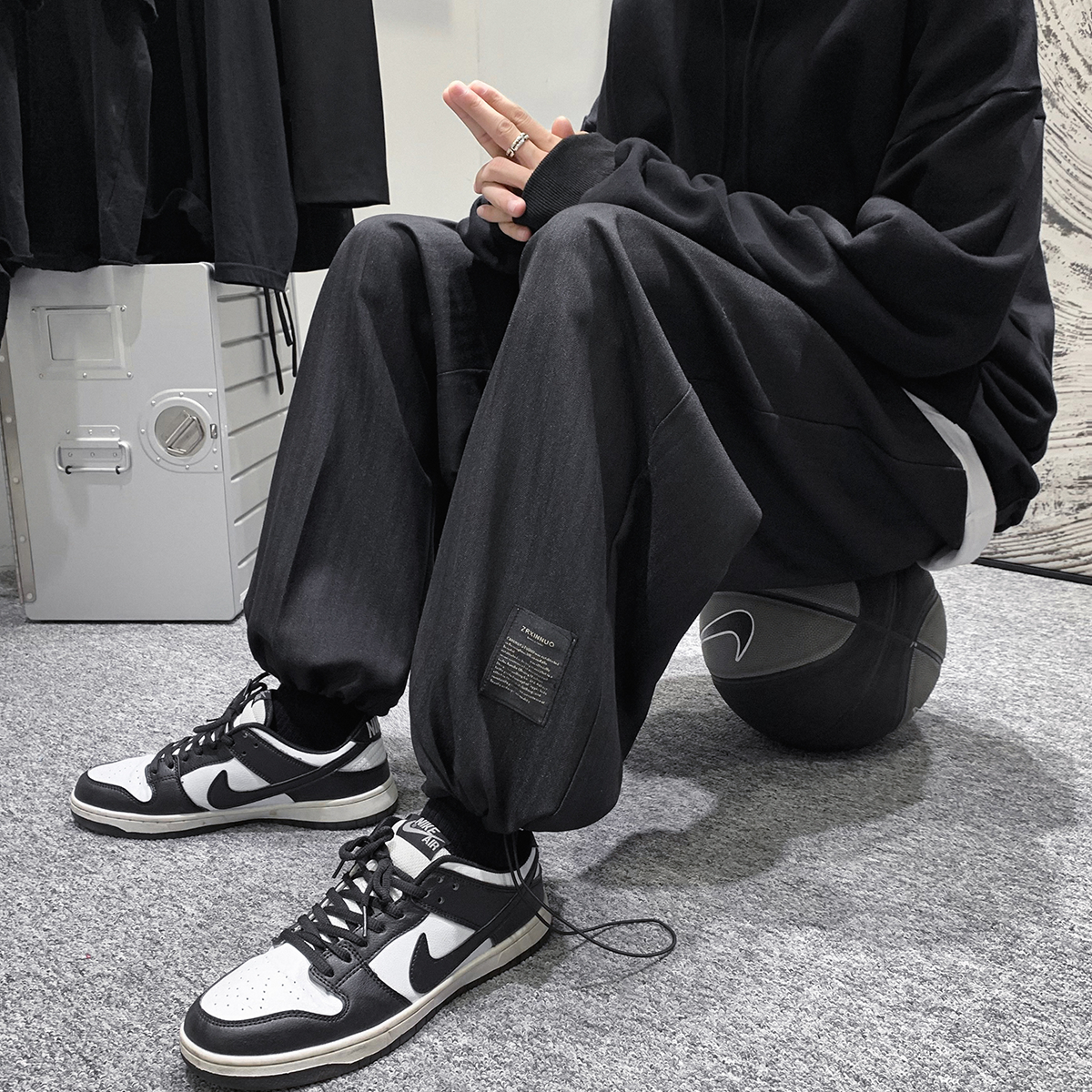 直播抖音款宽松直筒休闲裤男士百搭条纹运动抽绳裤K12-P50,男装休闲裤,电商B327
