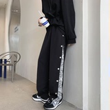 K35-P50新款冲鸭！！港风男士潮流排扣拼接休闲裤时尚拖地裤，男装休闲裤，电商B327