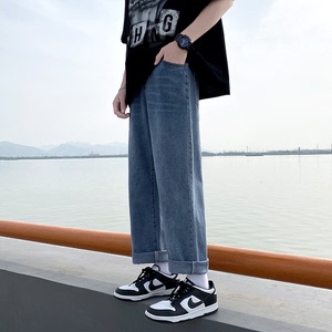 N18-P40 夏天蓝色牛仔裤宽松直筒休闲裤子纯色牛仔图片