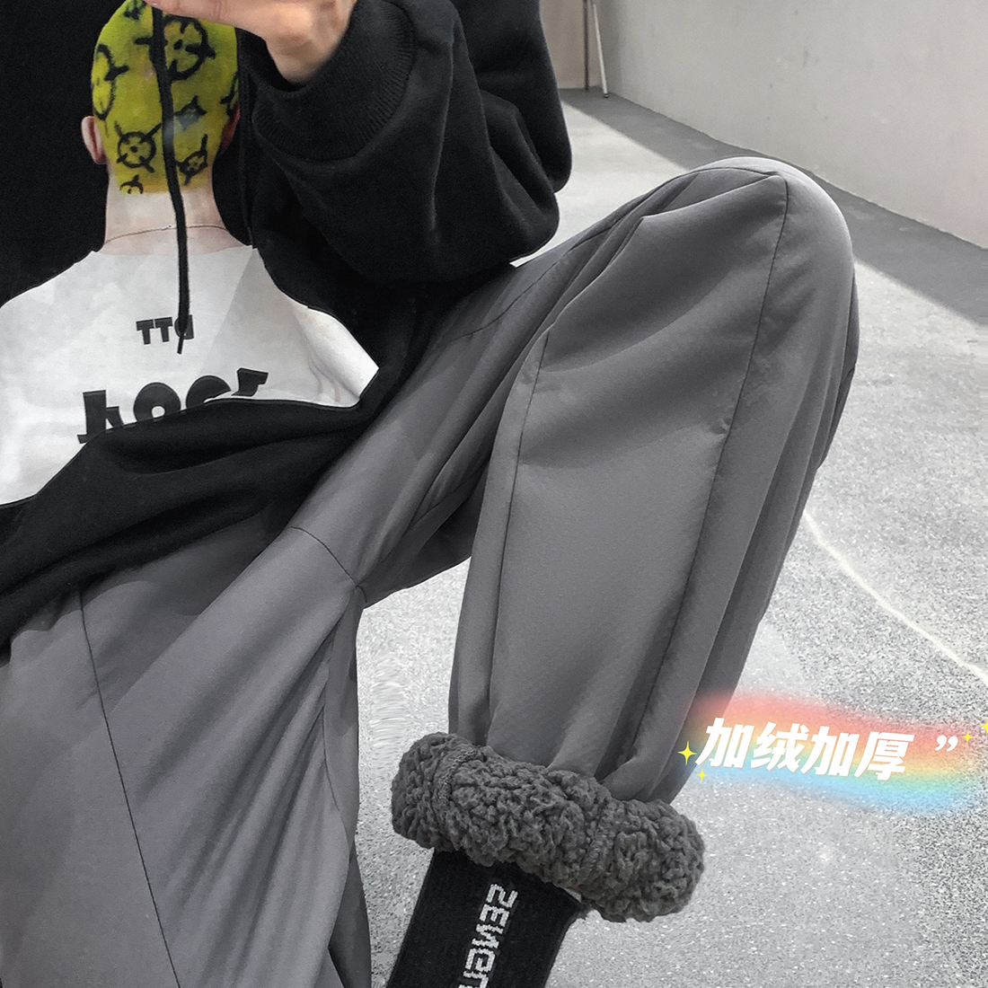K39-P55港风男士加绒加厚宽松休闲裤棉裤束脚裤,男装棉裤,电商B327