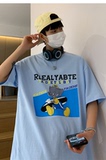 主推2022纯棉夏天男女港风宽松印花短袖T恤衫teeT28-P25，男装T恤，电商B327