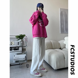 抖音直播款男女港风百搭白色牛仔裤宽松休闲直筒裤 N23-P45图片