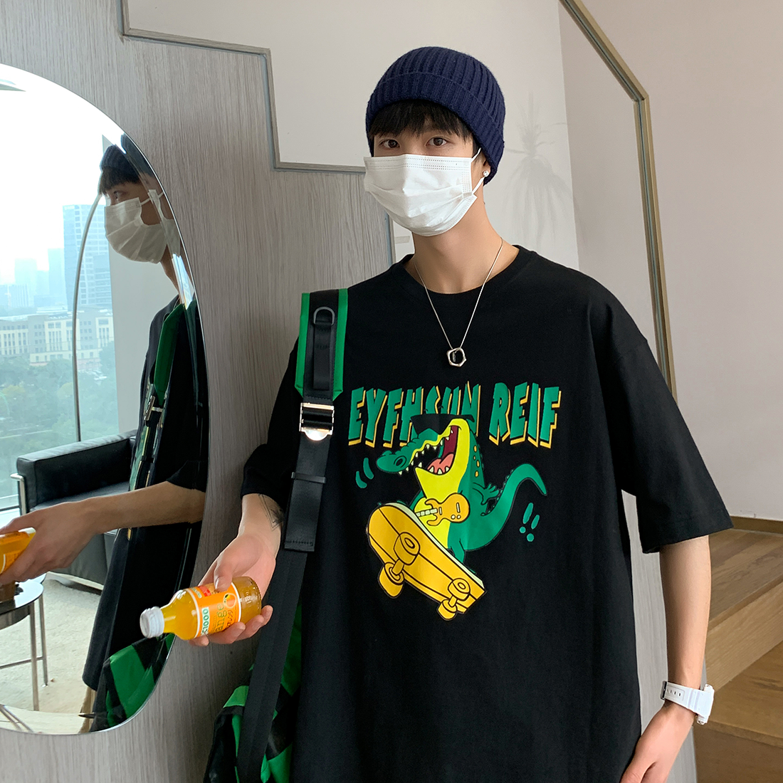 抖音直播200克港风男女中性短袖T恤休闲体恤T08-P25控38,男装T恤,电商B327