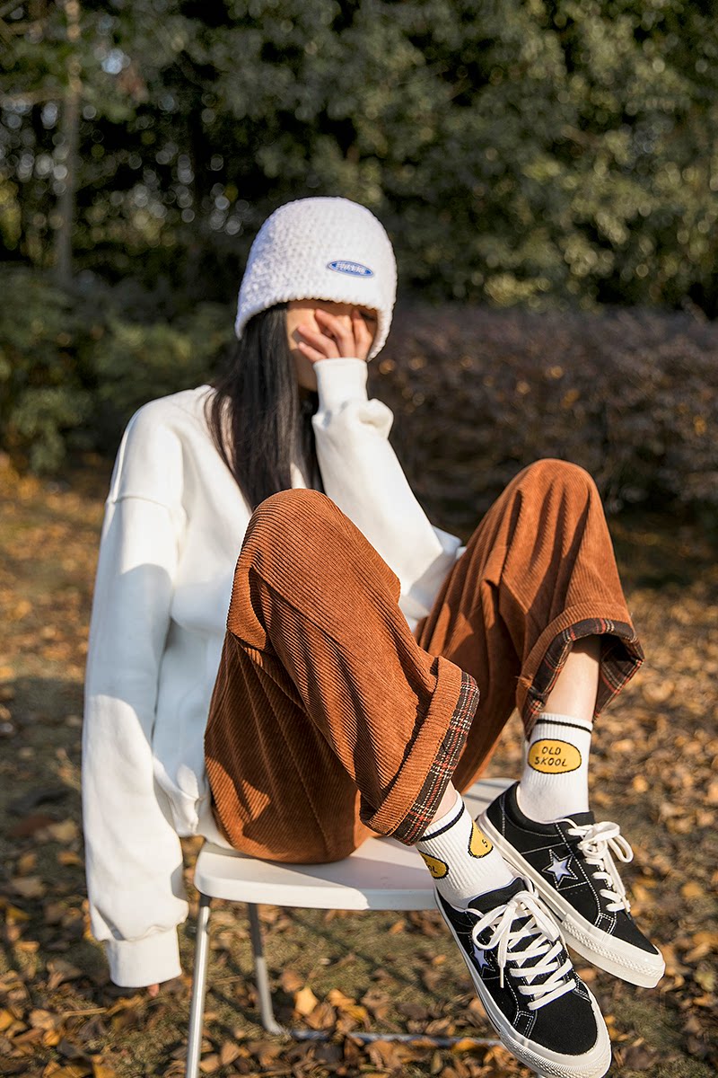 K32-P50加绒P60女模秋冬灯芯绒拼接宽松直筒裤男女休闲裤子,男装卫衣,电商B327