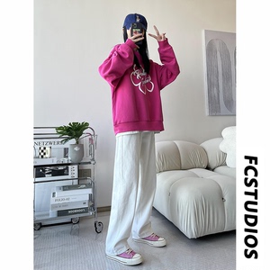抖音直播款男女港风百搭白色牛仔裤宽松休闲直筒裤 N23-P45图片