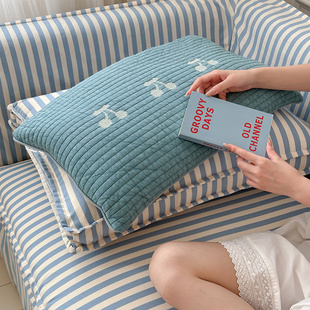 ins韩版简约荞麦枕 樱桃刺绣纯棉砂洗水洗棉枕头加厚绗缝夹棉枕套