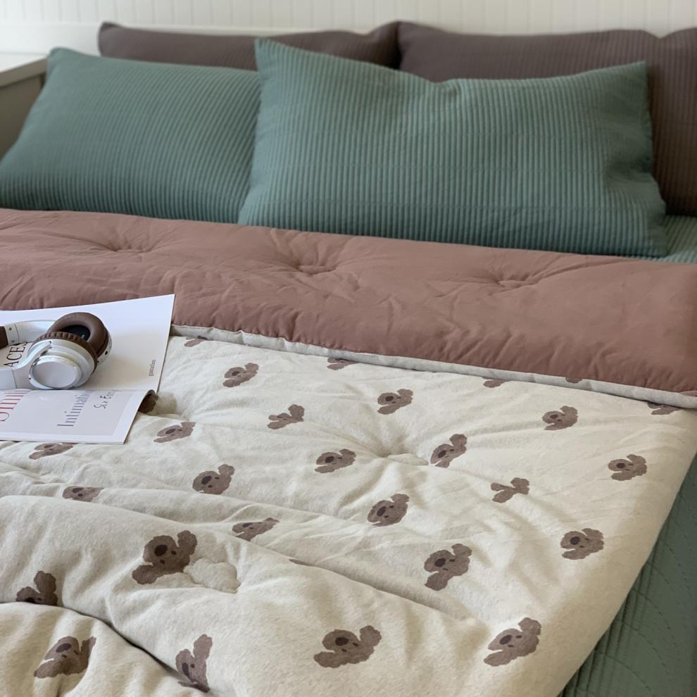 韩版可爱小狗爱心全棉色织针织棉春秋被亲肤贴身透气单人双人被芯