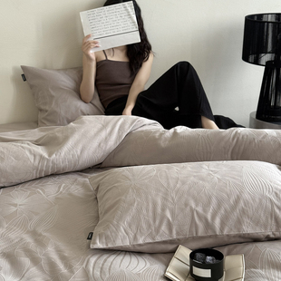 秋冬加厚全棉云感厚织提花浮雕四件套日式复古简约花卉双人床笠