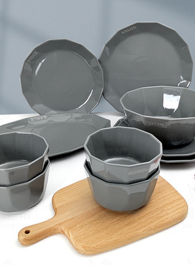 法国STAUB钻石系列陶瓷餐具套装汤饭碗鱼盘圆盘碟子铂金灰十件套