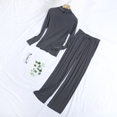 春秋两件 长裤 莫代尔春秋季 半高领睡衣家居服简约可外穿休闲女长袖