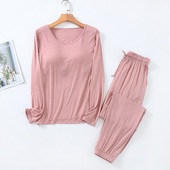 女士 休闲睡衣家居服简约可外穿套装 带胸垫春夏秋季 女士莫代尔大码