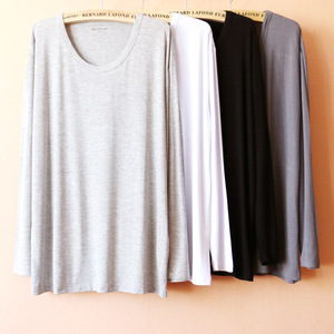 男士春秋莫代尔V领长袖T恤 加大宽松圆领运动休闲睡衣家居服上衣