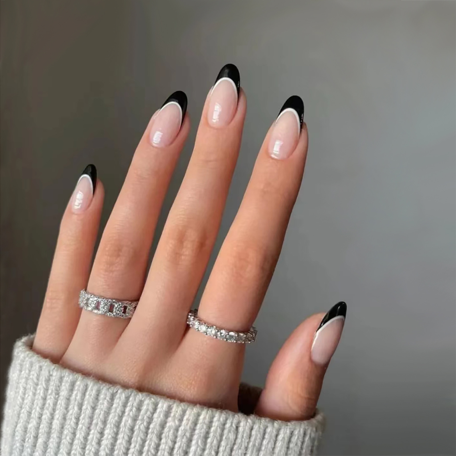 跨境穿戴甲成品假指甲法式美甲简约风指甲贴片press on nails