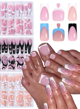 跨境爆款美甲穿戴甲144pcs手脚美甲成品贴片假指甲套装穿戴甲