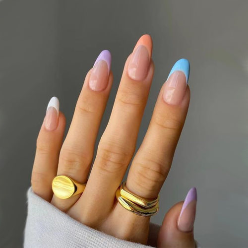 跨境直供法式穿戴甲彩虹美甲拼色假指甲假指甲 press on nail