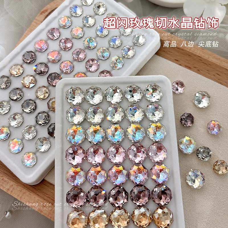 网红玫瑰切美甲饰品精美花边高品尖底钻冰透轻奢风指甲装饰品