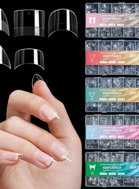 跨境新款美甲甲片超短款免刻磨无痕欧美磨砂假指600pcs甲片