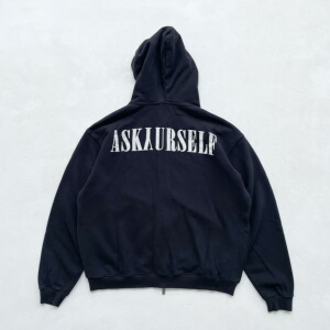 ASKYURSELF 黑魂双头拉链立体字母水洗高街连帽卫衣开衫外套