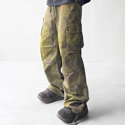 POPDADA阳光做旧褪色水洗阔腿宽松工装口袋抽绳收口伞兵裤迷彩裤