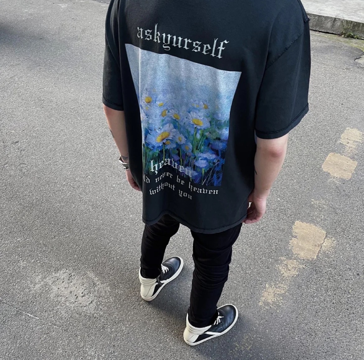 高街花朵水洗做旧短袖t恤新品