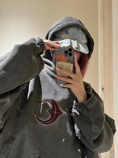 vibe带帽衫 脏洗水洗破坏帽衫 卫衣 Club社长朴宰范同款 想到你Thug