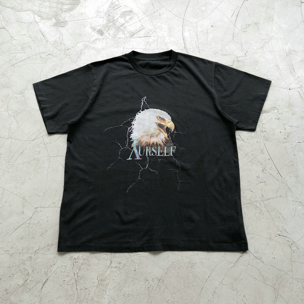 vintage做旧老鹰水洗圆领短袖t恤