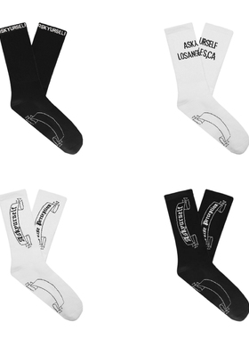 ASKYURSELF SOCKS 街头潮流提花字母中高帮棉质透气健身运动袜子