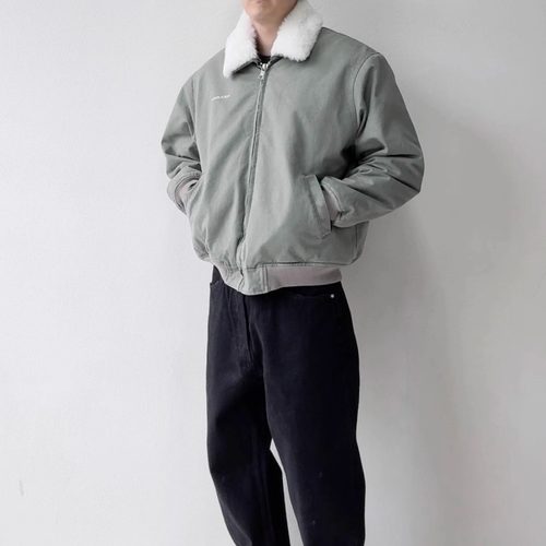 ASKYURSELF冬季宽松皮毛飞行夹克