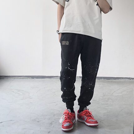 ASKYURSELF VINTAGE泼墨甩漆直筒水洗高街运动宽松休闲卫裤长裤