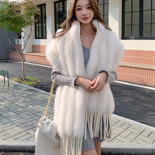 韩版皮草秋冬新品狐狸毛大衣配饰毛领羊绒双面尼米白披肩大围巾