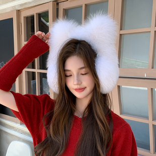秋冬新款狐狸毛带猫耳朵耳包女士可爱拍照旅行显脸小耳罩暖耳耳捂