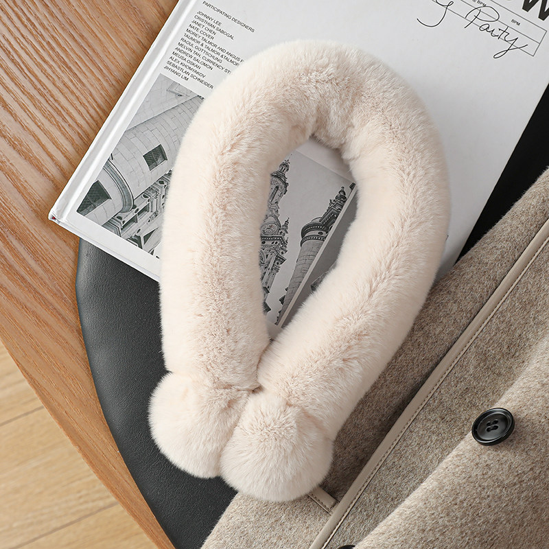 精致小球獭兔毛皮草围巾双面整皮兔毛可爱球球围脖女秋冬保暖脖套