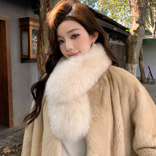 双面狐狸毛围巾女秋冬高级感韩版真毛獭兔毛可爱百搭女士毛领围脖