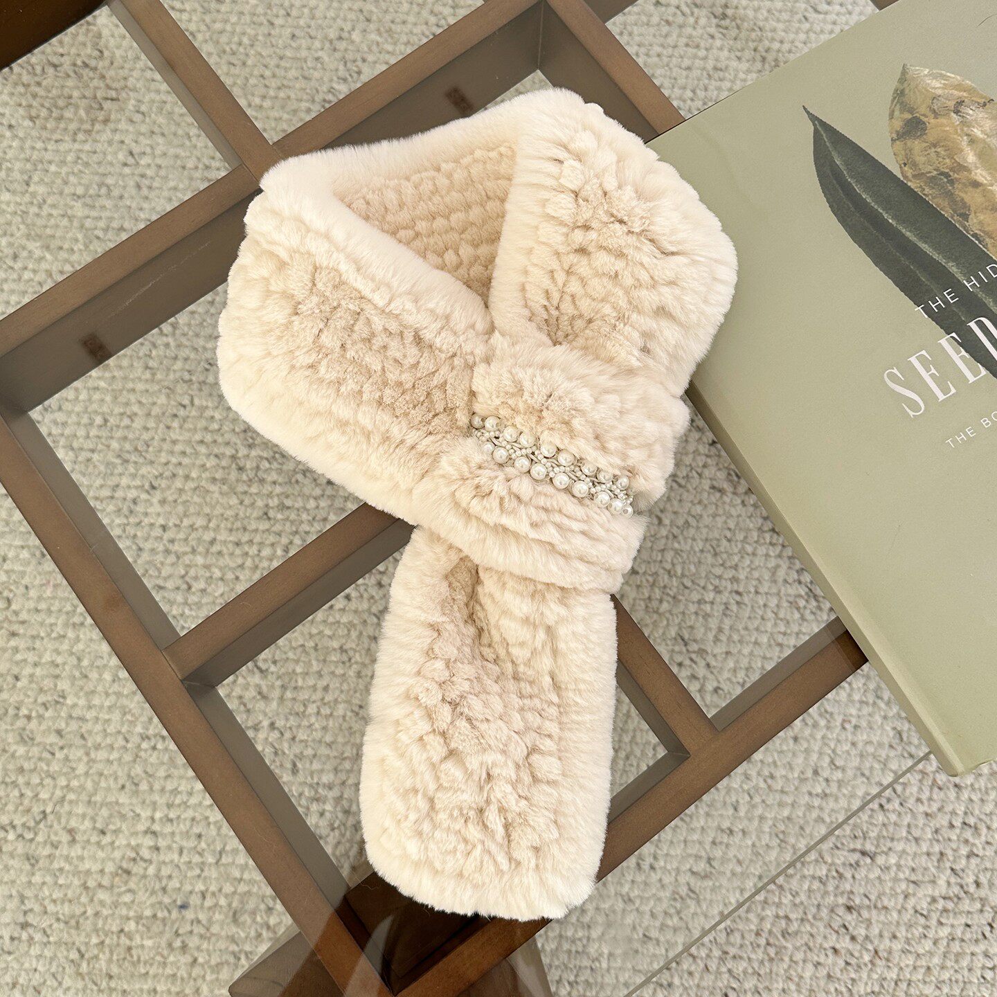 秋冬保暖獭兔毛围巾女双面编织