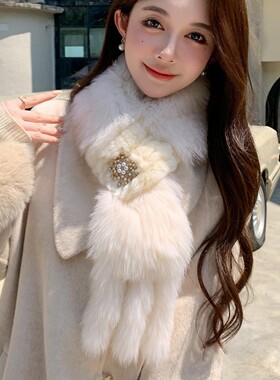 韩版狐狸毛编织围巾獭兔毛韩版冬季保暖围脖休闲水钻双面毛毛气质