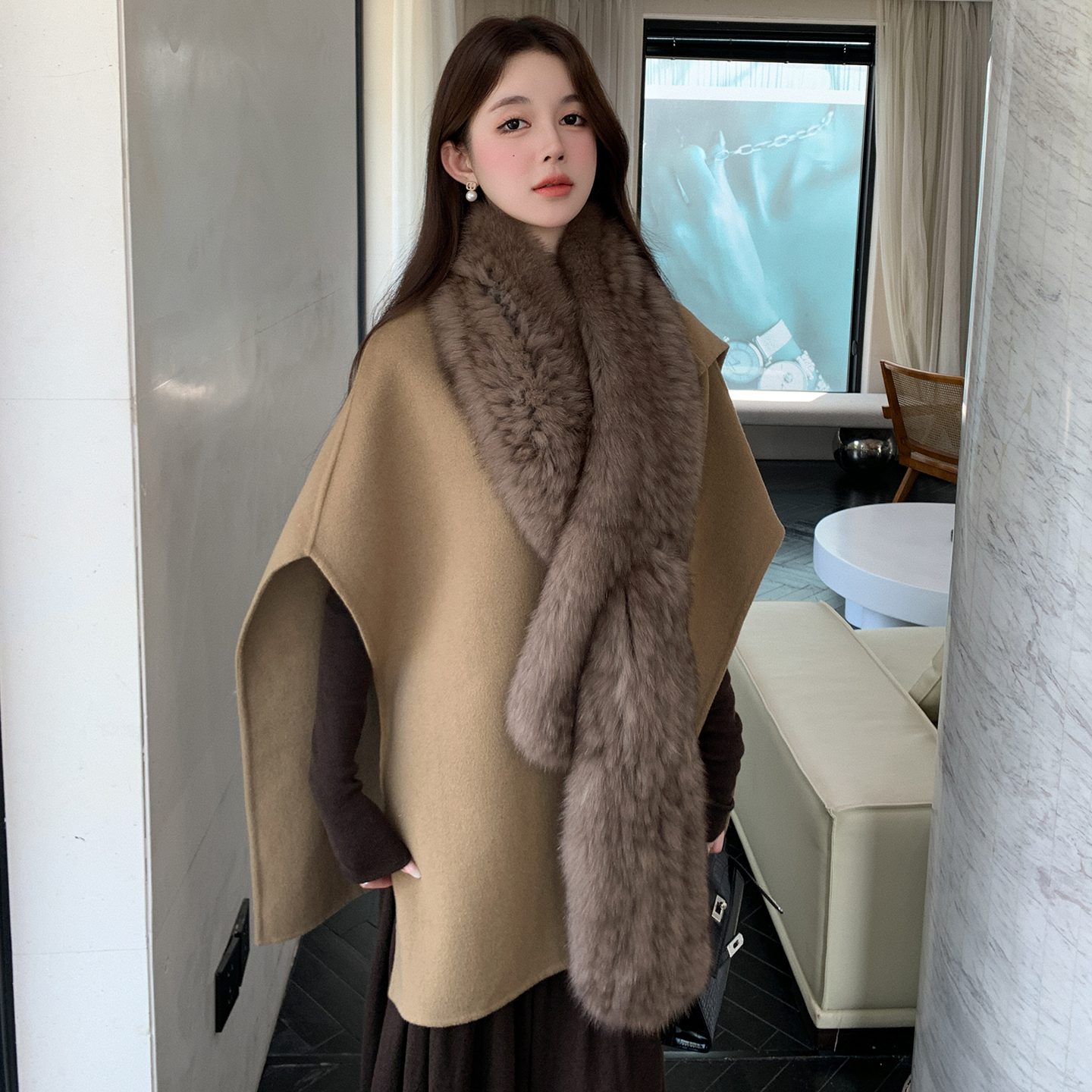 狐狸毛双面长围巾冬季女士围脖