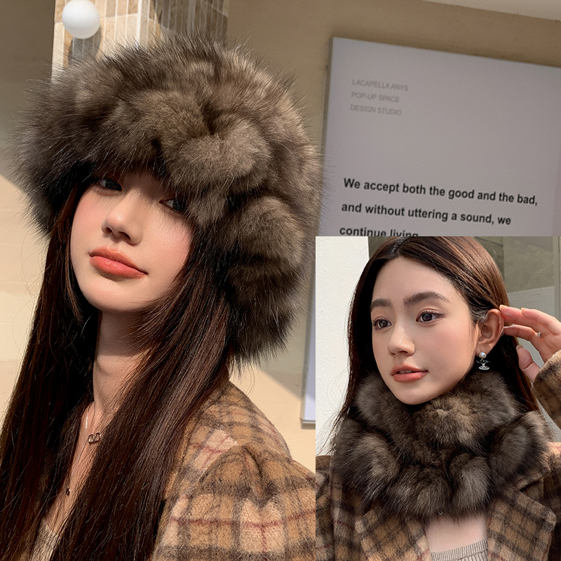 新款紫貂毛围巾皮草波浪脖套围脖