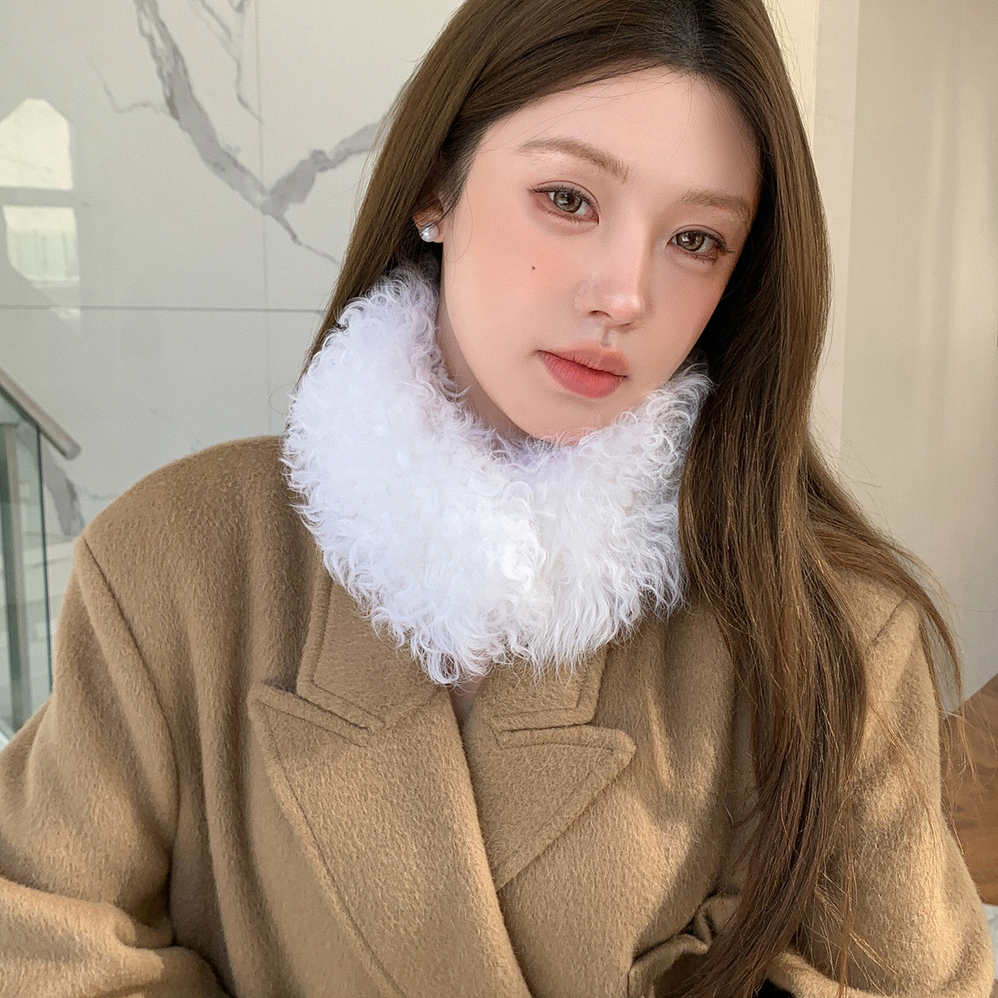 高奢卷羊毛毛一体围巾女冬季保暖百搭双面皮草磁扣围脖毛毛领子