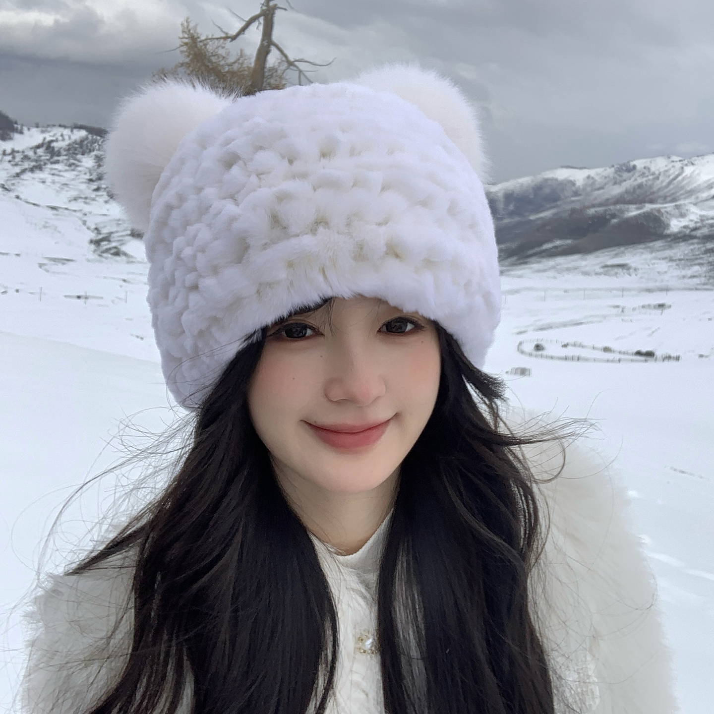 可爱獭兔毛真毛皮草帽子冬季保暖