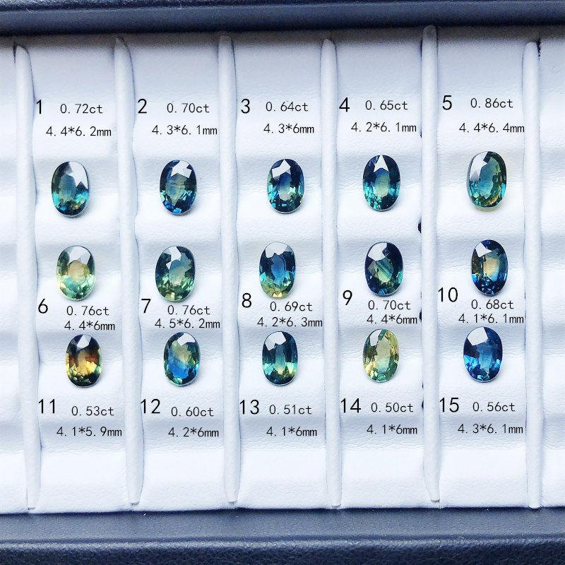 天然蓝宝石裸石椭圆形4*6mm彩色宝石 黄蓝绿 蓝绿色3