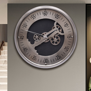 创意指针时钟家用墙壁装 时尚 饰动态钟表 复古金属齿轮挂钟美式 欧式